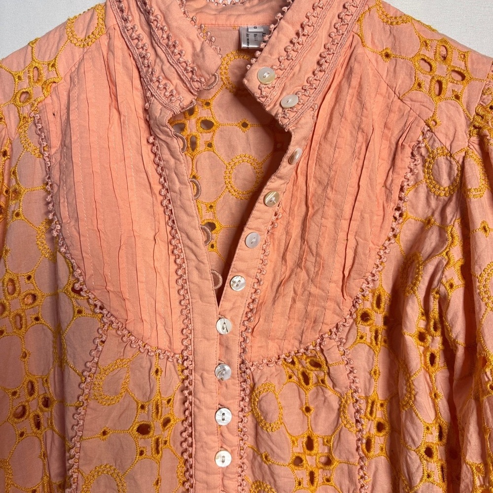 ROIII Small‎ Peach Eyelet Lace Mini Dress Peach Boho Embroidery Stunning Dress - Picture 4 of 12
